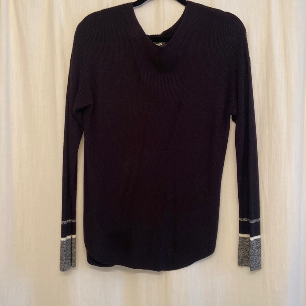 Express black sweater. Worn, but good condition, gray and white detail on wrist